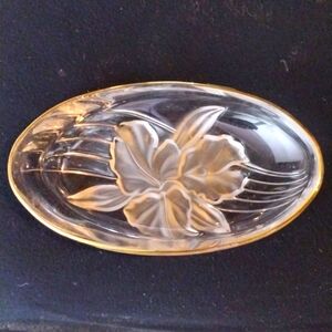 Vintage,4"X7", Golden Orchid Crystal, soap dish